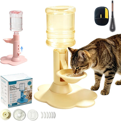 Gravity Cat Water Dispenser Stand - Spill-Proof, Pet Water Bowl Base with 3 Suction Cups - Filter-Free & No Electricity Automatic Water Attachment for Standard Bottles，Yellow A
