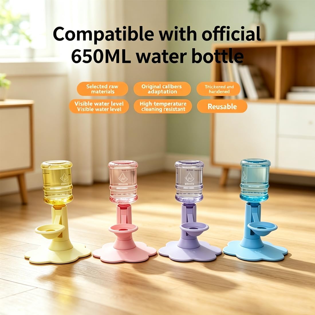Gravity Cat Water Dispenser Stand - Spill-Proof, Pet Water Bowl Base with 3 Suction Cups - Filter-Free & No Electricity Automatic Water Attachment for Standard Bottles，Yellow A