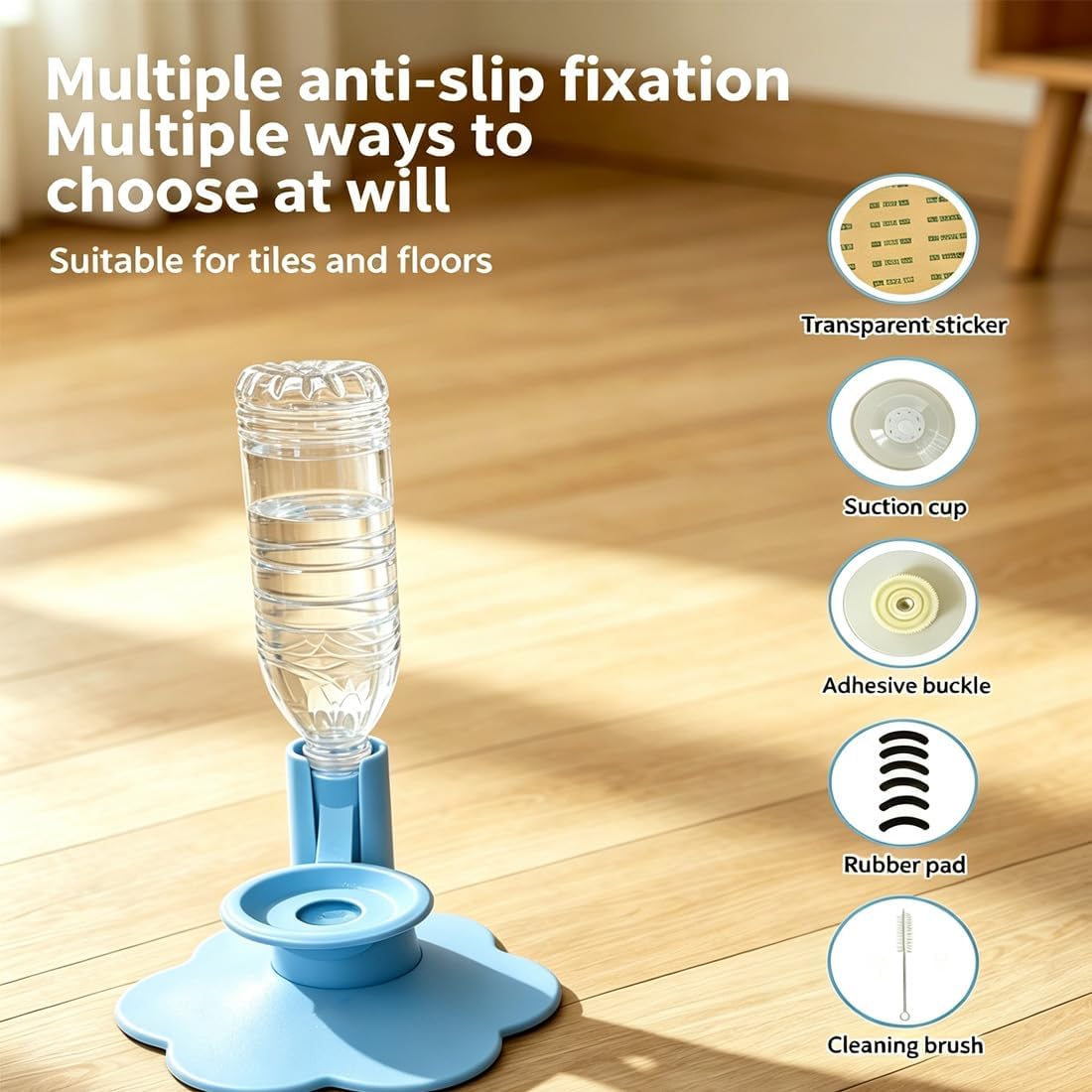 Gravity Cat Water Dispenser Stand - Spill-Proof, Pet Water Bowl Base with 3 Suction Cups - Filter-Free & No Electricity Automatic Water Attachment for Standard Bottles，Yellow A
