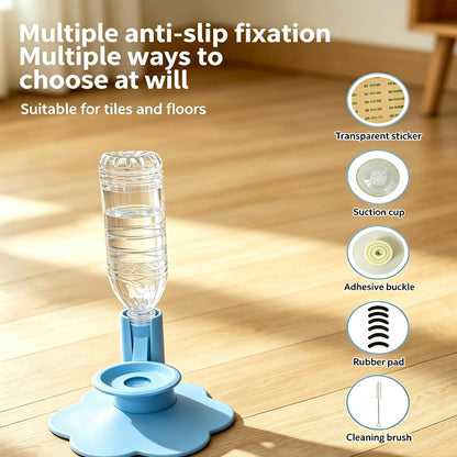 Gravity Cat Water Dispenser Stand - Spill-Proof, Pet Water Bowl Base with 3 Suction Cups - Filter-Free & No Electricity Automatic Water Attachment for Standard Bottles，Yellow A