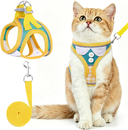 Escape Proof Cat Harness and Leash Set with Reflective Strips | Adjustable Cat Vest Harness for Walking,Breathable Lightweight Soft Mesh Kitten Harness and Leash for Kitty Bunny Puppy,S
