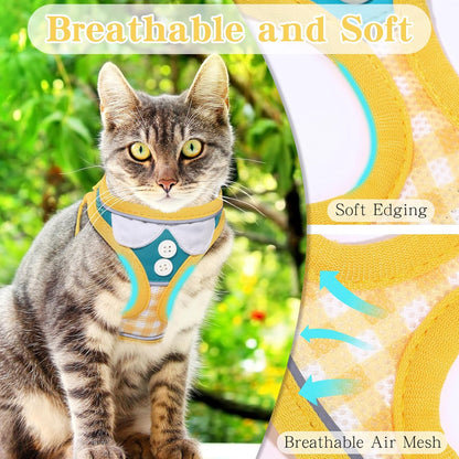 Escape Proof Cat Harness and Leash Set with Reflective Strips | Adjustable Cat Vest Harness for Walking,Breathable Lightweight Soft Mesh Kitten Harness and Leash for Kitty Bunny Puppy,S