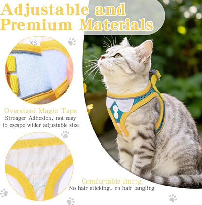 Escape Proof Cat Harness and Leash Set with Reflective Strips | Adjustable Cat Vest Harness for Walking,Breathable Lightweight Soft Mesh Kitten Harness and Leash for Kitty Bunny Puppy,S