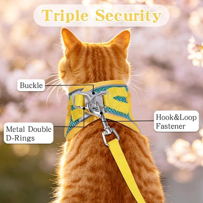 Escape Proof Cat Harness and Leash Set with Reflective Strips | Adjustable Cat Vest Harness for Walking,Breathable Lightweight Soft Mesh Kitten Harness and Leash for Kitty Bunny Puppy,S