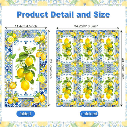 200PCS Lemon Paper Napkins with Blue Tile, Disposable Lemon Design Guest Napkins Decorative Hand Napkin Blue Yellow Summer Guest Towels for Bathroom Wedding Baby Shower Party Decoration, 4.5x8 Inch