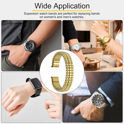 Expansion Watch Bands Stainless Steel with Spring Bars Removal Tool for Women Men Metal Replacement Watch Band