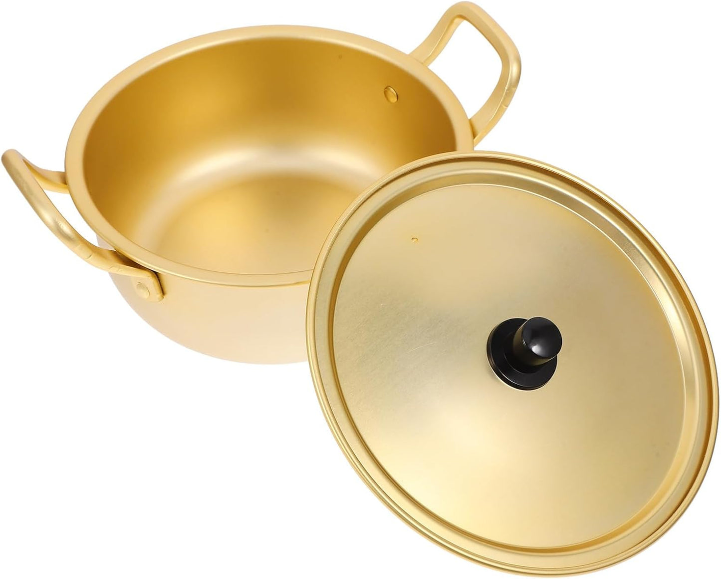Korean Style 20cm Aluminum Ramen Pot with Lid and Dual Handles, Instant Noodle Cooking Pot for Soup and Small Meals, Lightweight Yellow Aluminum Saucepan for Stove Use