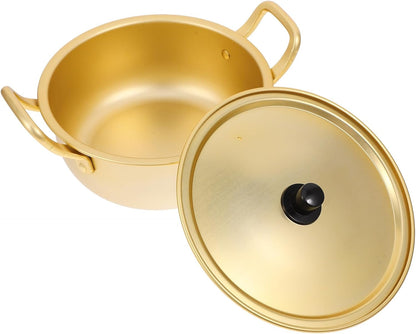 Korean Style 20cm Aluminum Ramen Pot with Lid and Dual Handles, Instant Noodle Cooking Pot for Soup and Small Meals, Lightweight Yellow Aluminum Saucepan for Stove Use