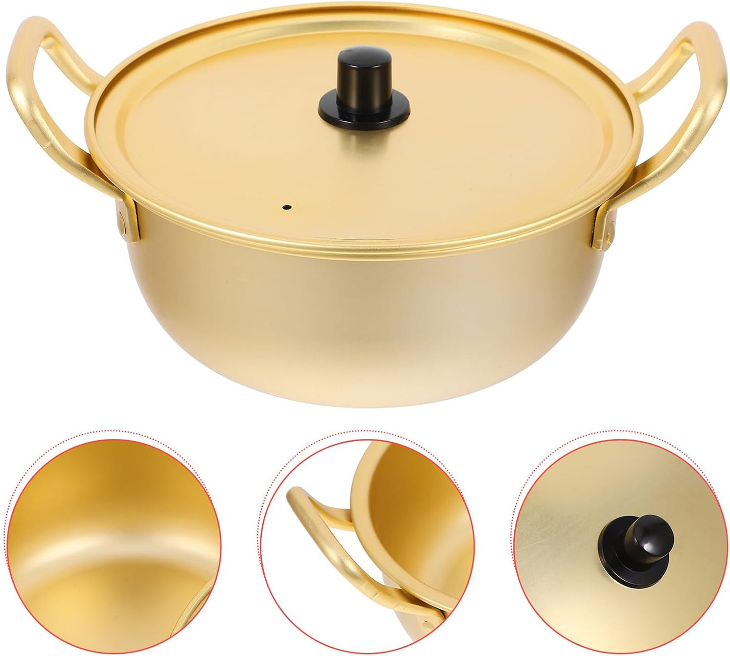 Korean Style 20cm Aluminum Ramen Pot with Lid and Dual Handles, Instant Noodle Cooking Pot for Soup and Small Meals, Lightweight Yellow Aluminum Saucepan for Stove Use