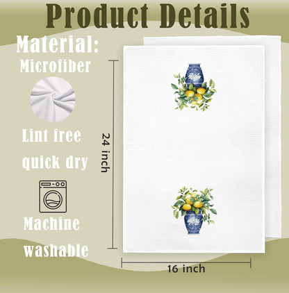 Lemon Kitchen Towels Set of 2, Italian Amalfi Coast Lemons Tree Dish Tea Towels for Kitchen Decor, Chinoiserie Amalfi Coast Decor Hand Towels for Bathroom, Lemon Gifts 16x24 Inch
