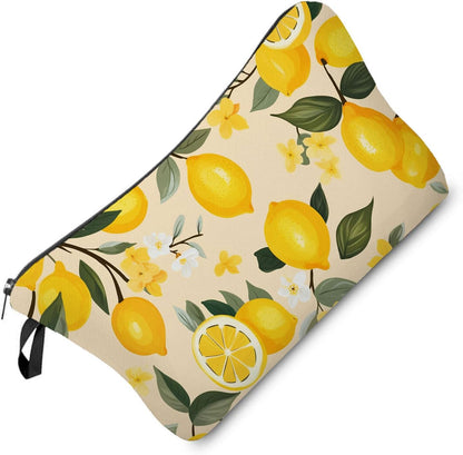 Lemon Cute Small Makeup Bag | Printed Padded Cosmetic Organizer Zipper Pouch, Lemon Gift for Women Friends