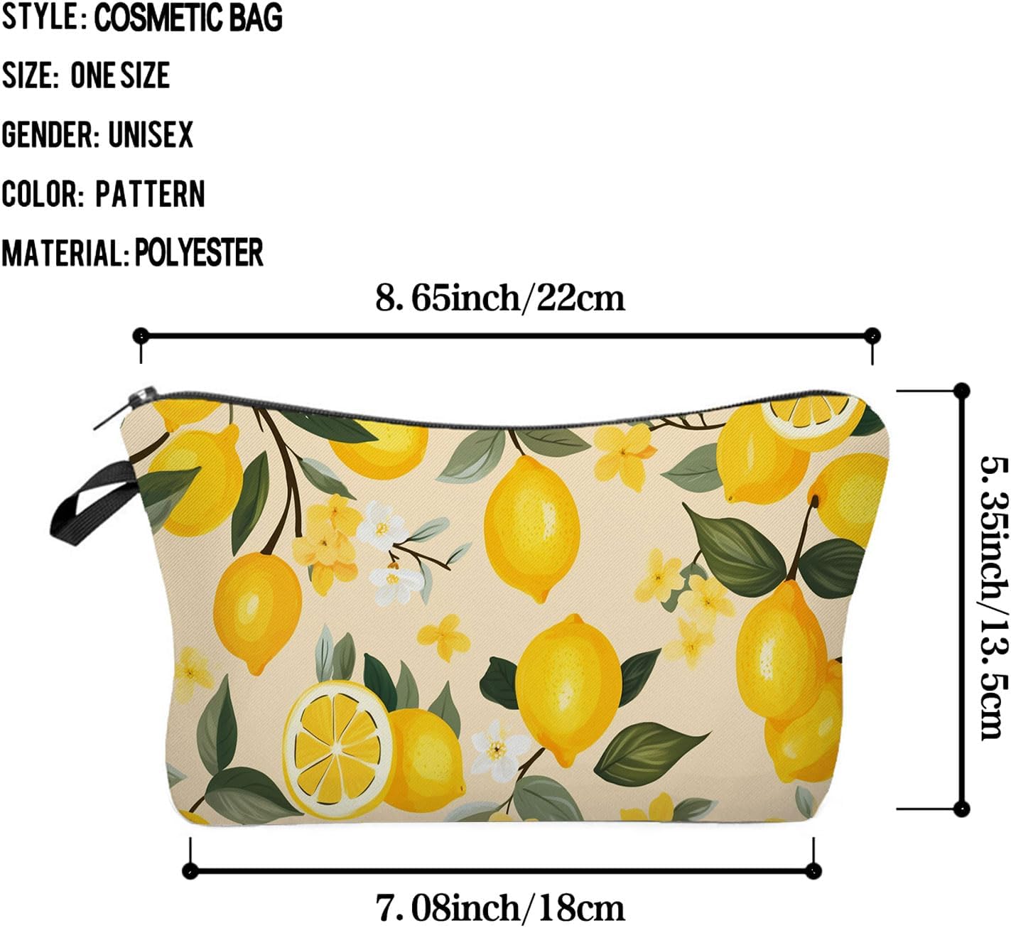 Lemon Cute Small Makeup Bag | Printed Padded Cosmetic Organizer Zipper Pouch, Lemon Gift for Women Friends