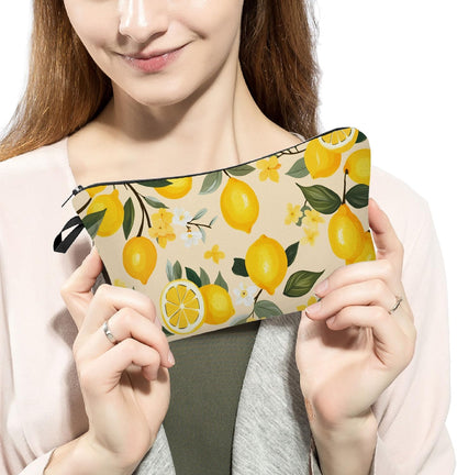 Lemon Cute Small Makeup Bag | Printed Padded Cosmetic Organizer Zipper Pouch, Lemon Gift for Women Friends