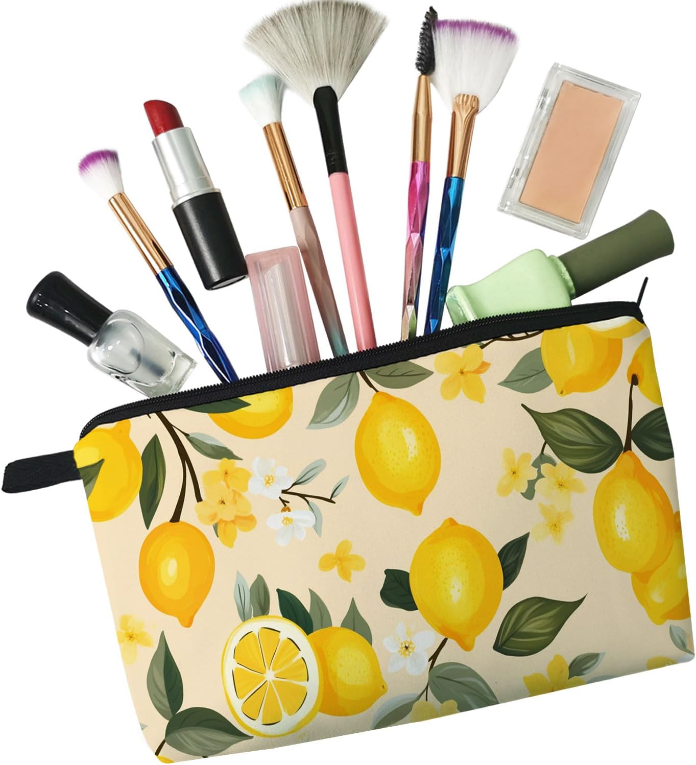 Lemon Cute Small Makeup Bag | Printed Padded Cosmetic Organizer Zipper Pouch, Lemon Gift for Women Friends