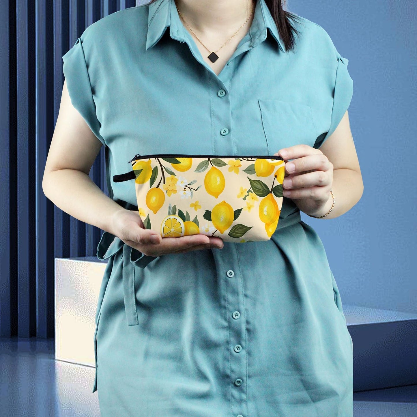 Lemon Cute Small Makeup Bag | Printed Padded Cosmetic Organizer Zipper Pouch, Lemon Gift for Women Friends