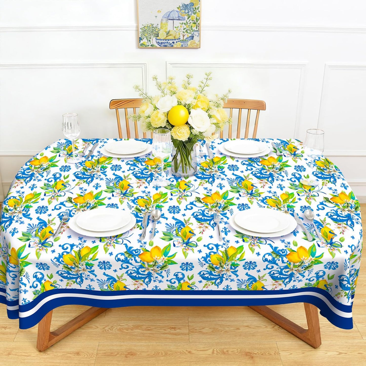 Spring Summer Lemon Table Cloth 60x84 Inch Waterproof Washable Lemon Oval Tablecloth Spring Summer Table Decor for Dining Holiday Party