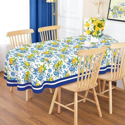 Spring Summer Lemon Table Cloth 60x84 Inch Waterproof Washable Lemon Oval Tablecloth Spring Summer Table Decor for Dining Holiday Party