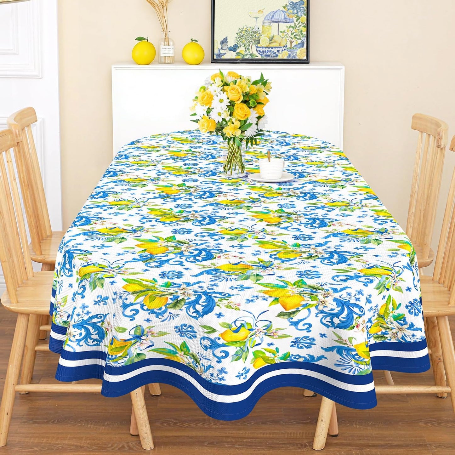 Spring Summer Lemon Table Cloth 60x84 Inch Waterproof Washable Lemon Oval Tablecloth Spring Summer Table Decor for Dining Holiday Party