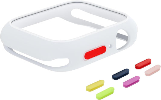 Case Compatible with Apple Watch 7/8/9 45MM with Tempered Glass Screen Protector, Full Coverage Bumper Cover for iWatch Smartwatch Accessories White+Yellow