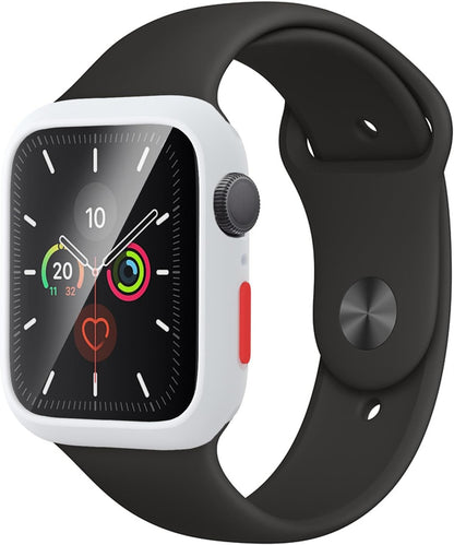 Case Compatible with Apple Watch 7/8/9 45MM with Tempered Glass Screen Protector, Full Coverage Bumper Cover for iWatch Smartwatch Accessories White+Yellow