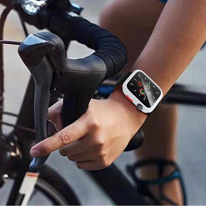 Case Compatible with Apple Watch 7/8/9 45MM with Tempered Glass Screen Protector, Full Coverage Bumper Cover for iWatch Smartwatch Accessories White+Yellow