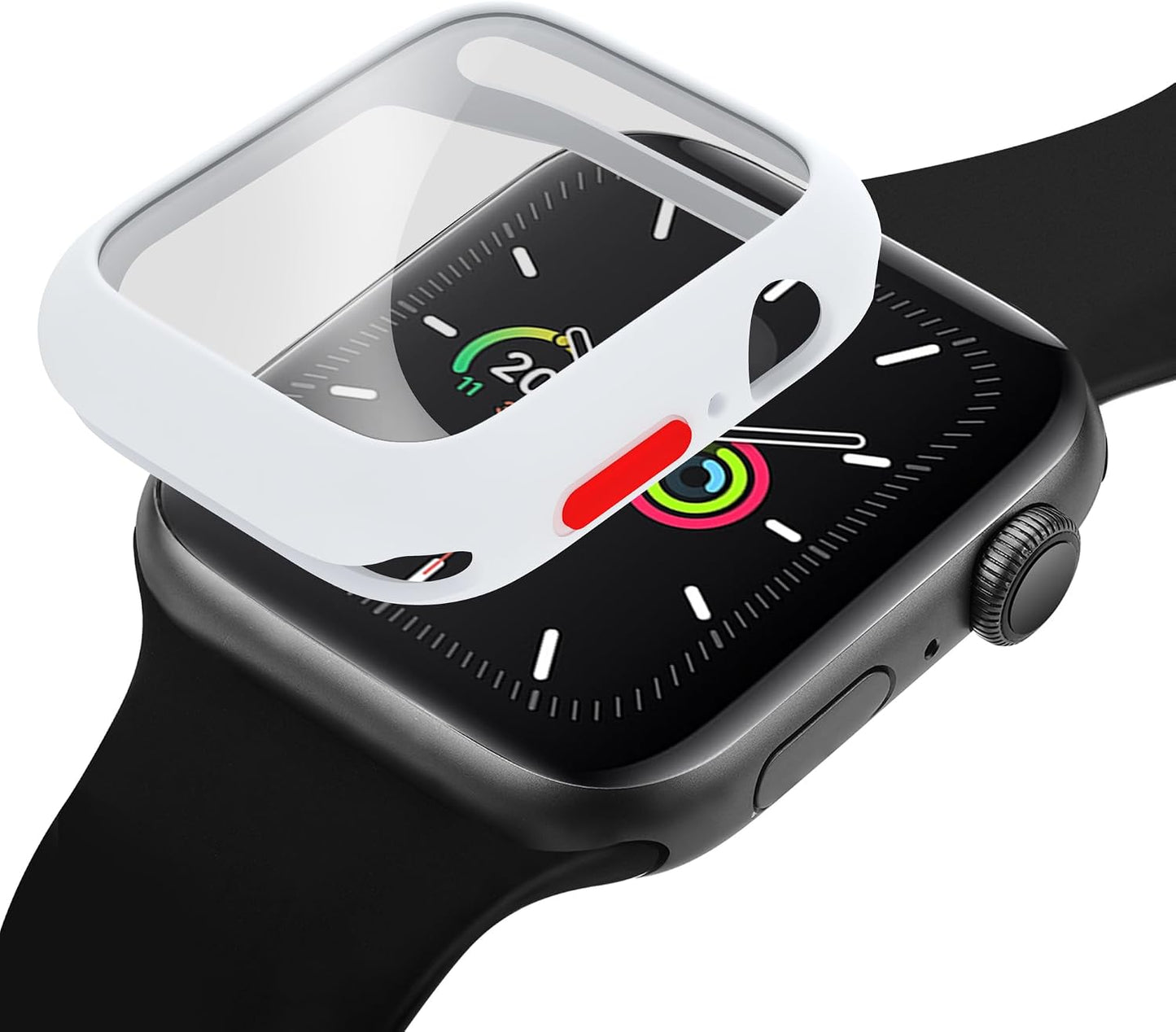 Case Compatible with Apple Watch 7/8/9 45MM with Tempered Glass Screen Protector, Full Coverage Bumper Cover for iWatch Smartwatch Accessories White+Yellow