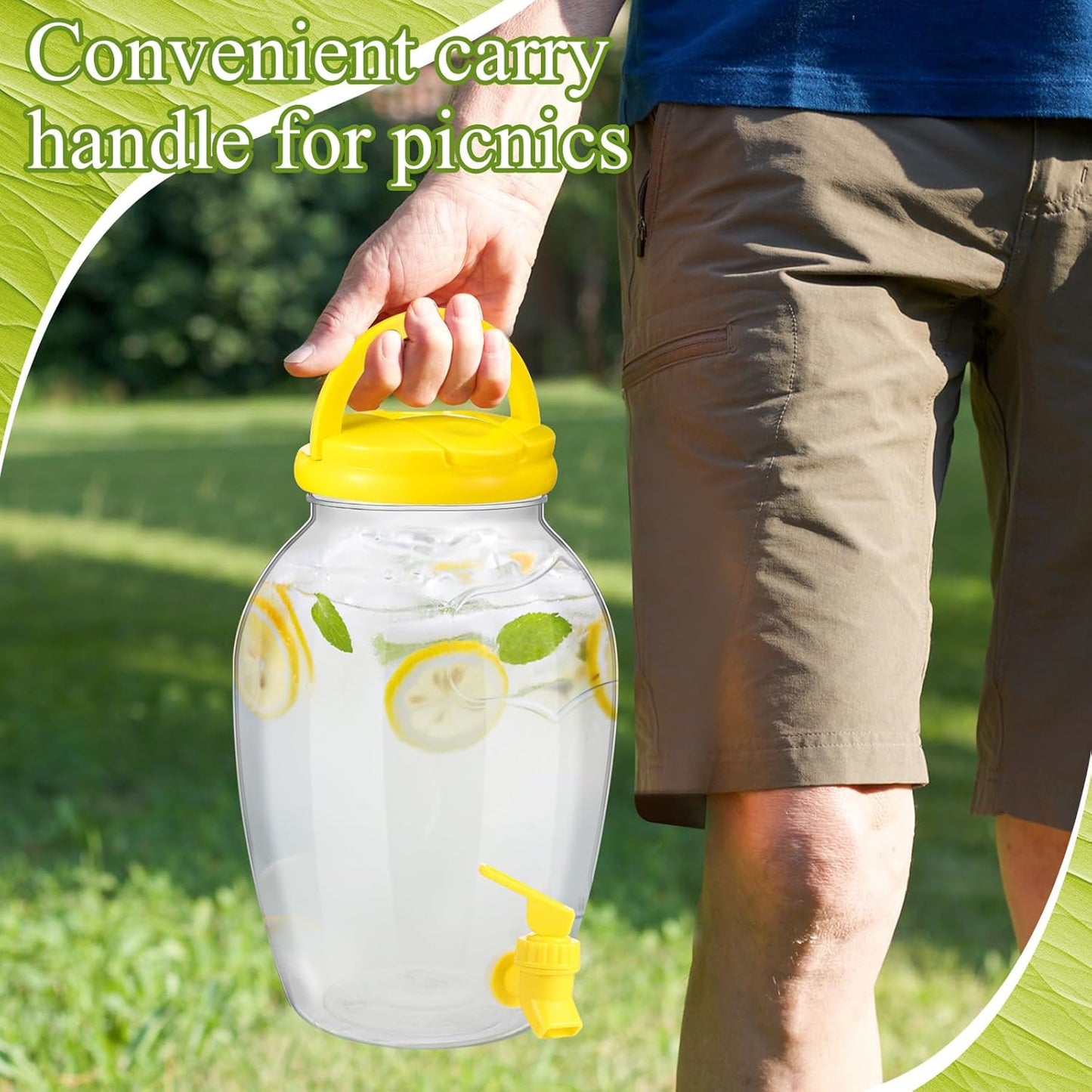 2 Pack 1.16 Gallon Drink Beverage Dispenser with Stand for Parties Plastic Water Lemonade Juice Dispenser with Spigot and Lid for Countertop Weddings(Yellow)