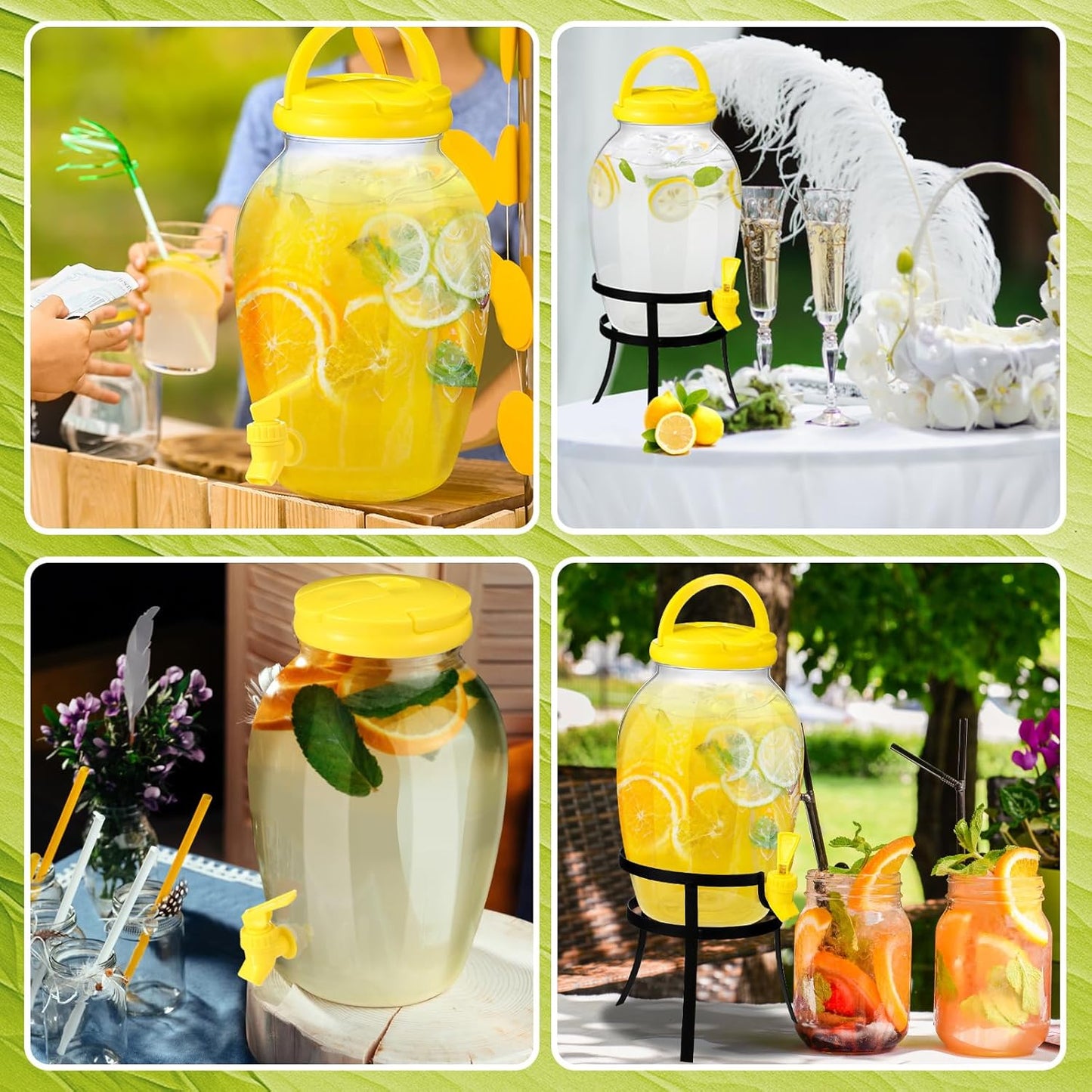 2 Pack 1.16 Gallon Drink Beverage Dispenser with Stand for Parties Plastic Water Lemonade Juice Dispenser with Spigot and Lid for Countertop Weddings(Yellow)