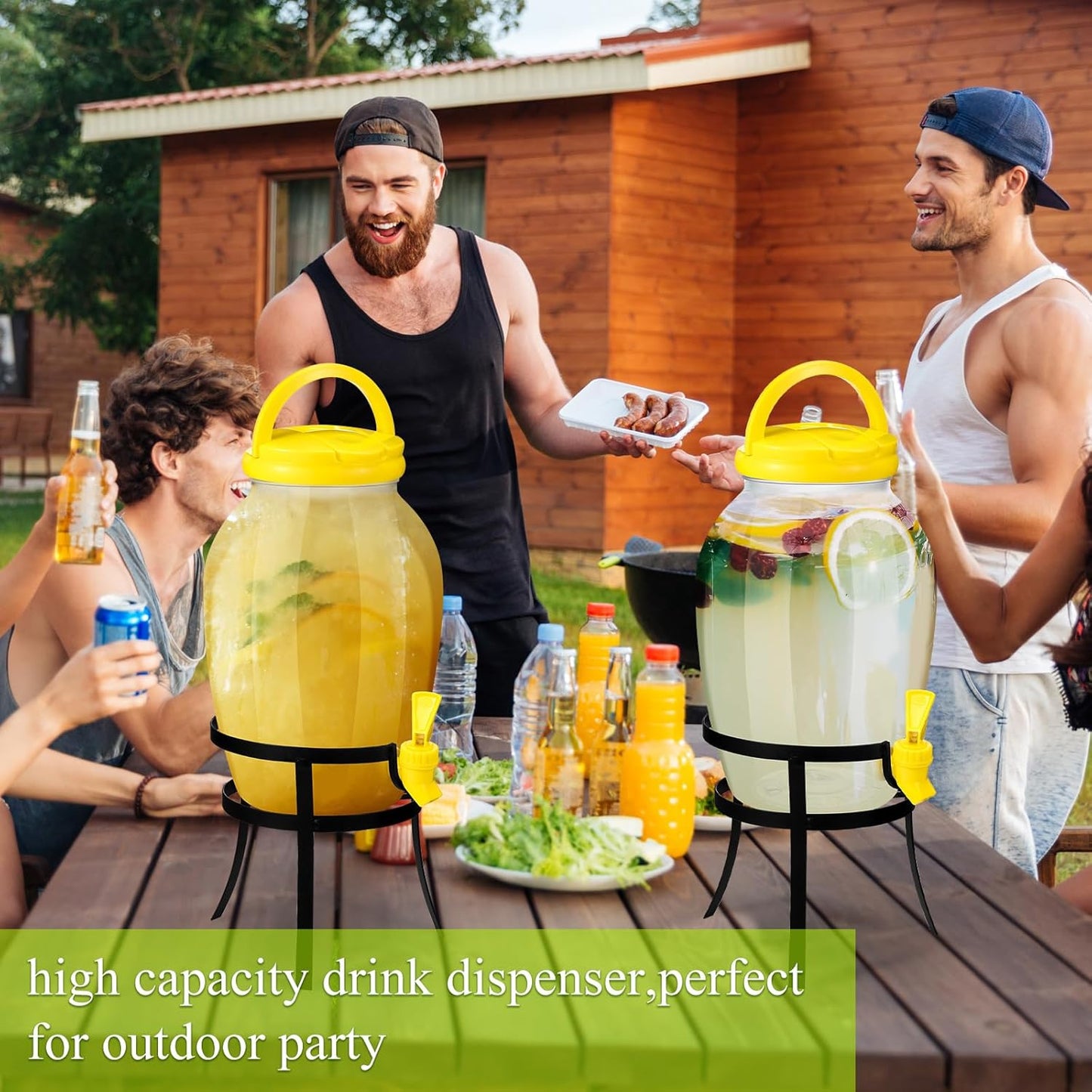 2 Pack 1.16 Gallon Drink Beverage Dispenser with Stand for Parties Plastic Water Lemonade Juice Dispenser with Spigot and Lid for Countertop Weddings(Yellow)