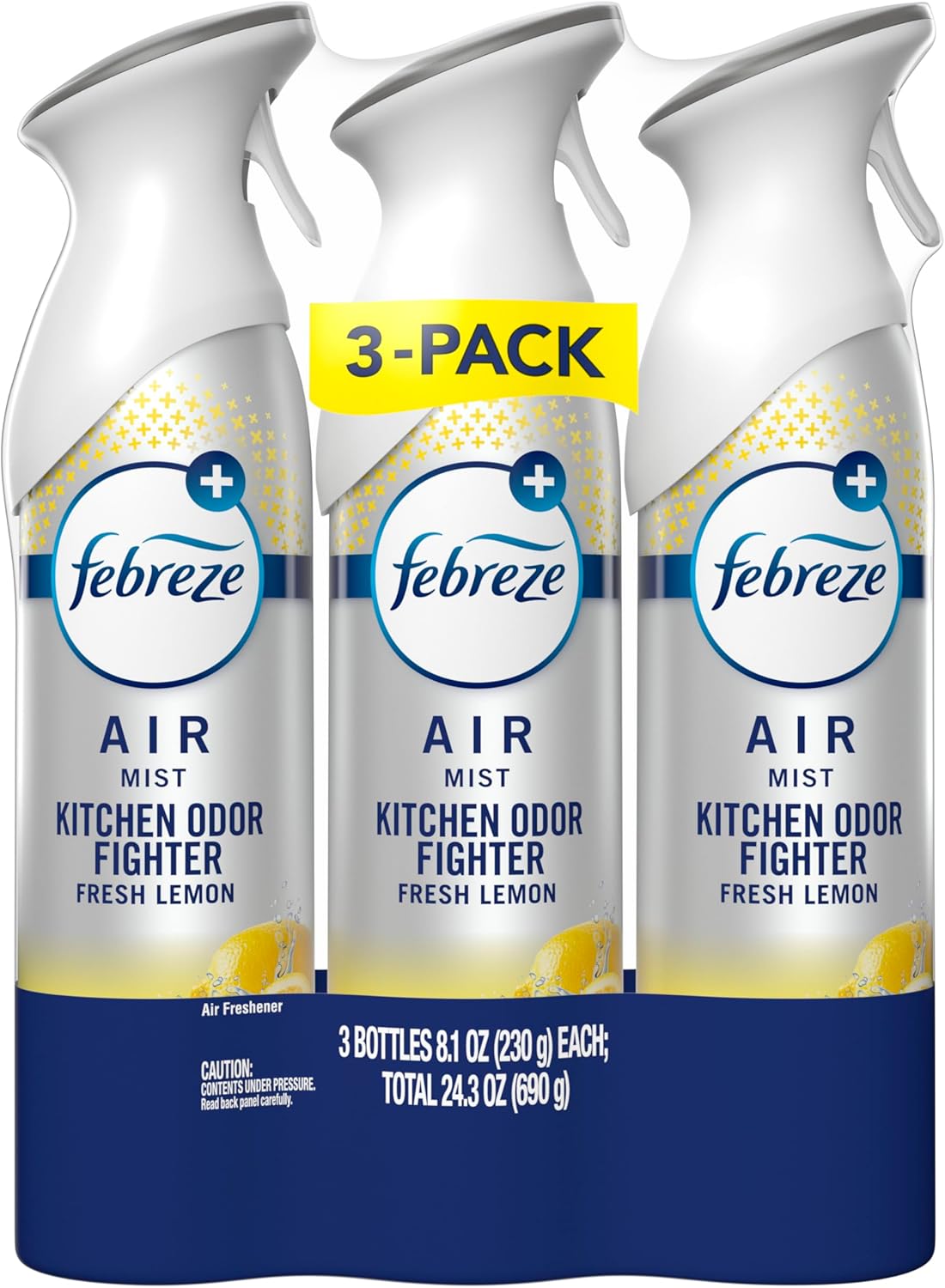 Air Mist, Air Freshener Spray, Odor Fighting Room Spray, Deodorizer for Home Bathroom Kitchen Office Apartment Dorm Room Classroom, Kitchen Odor Fighter Fresh Lemon Scent, 8.1oz, 3-pack