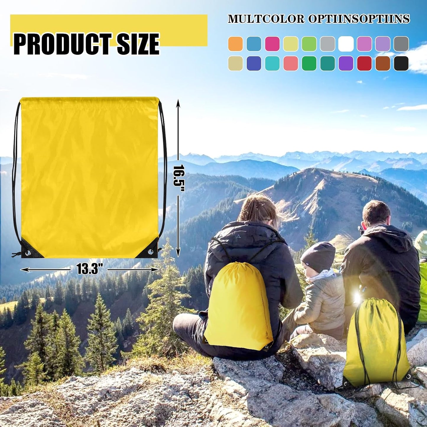 Drawstring Backpack Bulk 60 Pcs,Polyester Drawstring Bags,Yellow | 16.5 x 13.4in Drawstring Bags Bulk,Lightweight Foldable Cinch Bag,Sackpack for Party,Gym,Sports,DIY