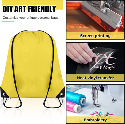 Drawstring Backpack Bulk 60 Pcs,Polyester Drawstring Bags,Yellow | 16.5 x 13.4in Drawstring Bags Bulk,Lightweight Foldable Cinch Bag,Sackpack for Party,Gym,Sports,DIY