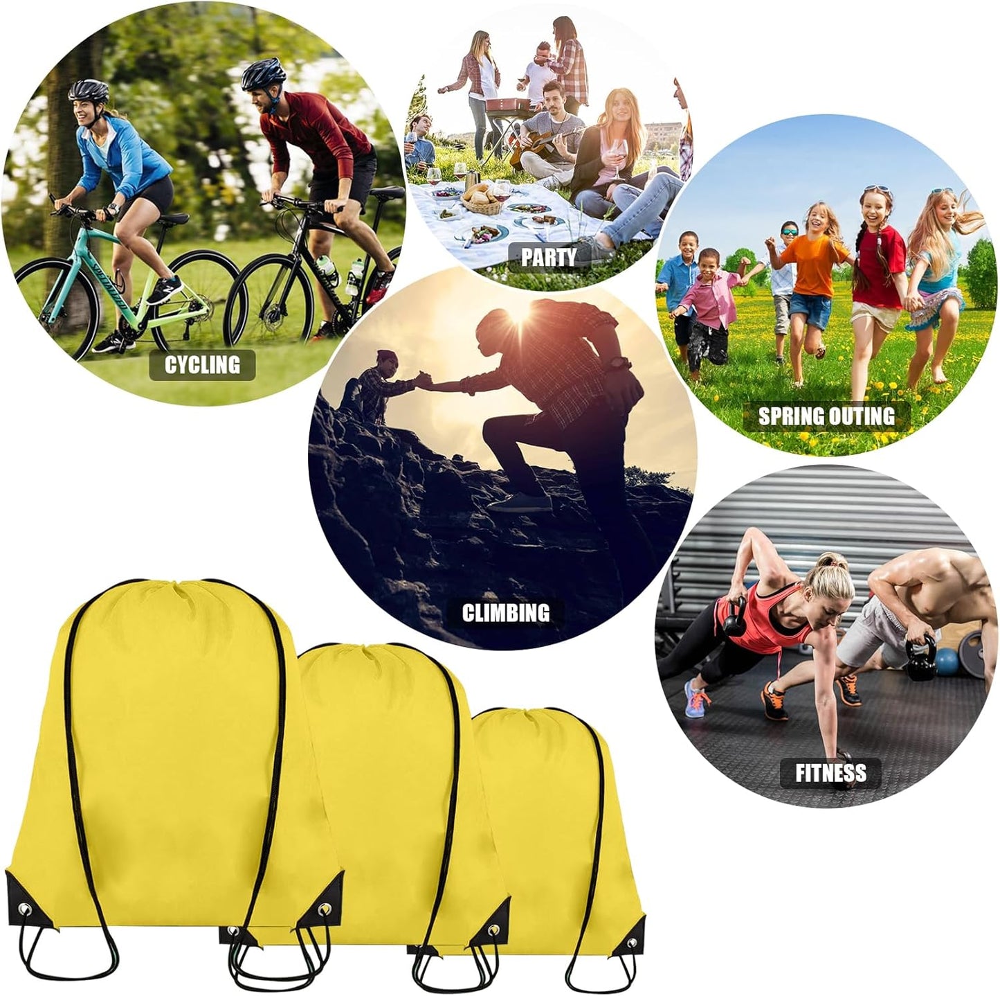 Drawstring Backpack Bulk 60 Pcs,Polyester Drawstring Bags,Yellow | 16.5 x 13.4in Drawstring Bags Bulk,Lightweight Foldable Cinch Bag,Sackpack for Party,Gym,Sports,DIY