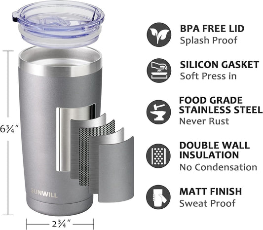 Travel Coffee Tumbler 20 oz, Insulated Mug with Lid, Stainless Steel Cup for Hot and Cold Drinks, Powder Coated Yellow