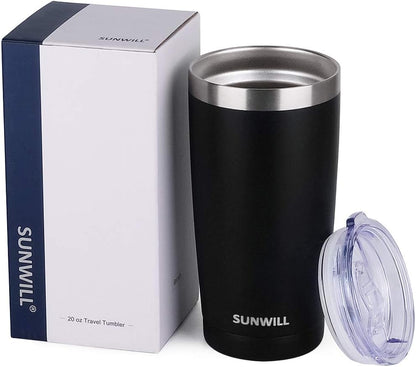 Travel Coffee Tumbler 20 oz, Insulated Mug with Lid, Stainless Steel Cup for Hot and Cold Drinks, Powder Coated Yellow