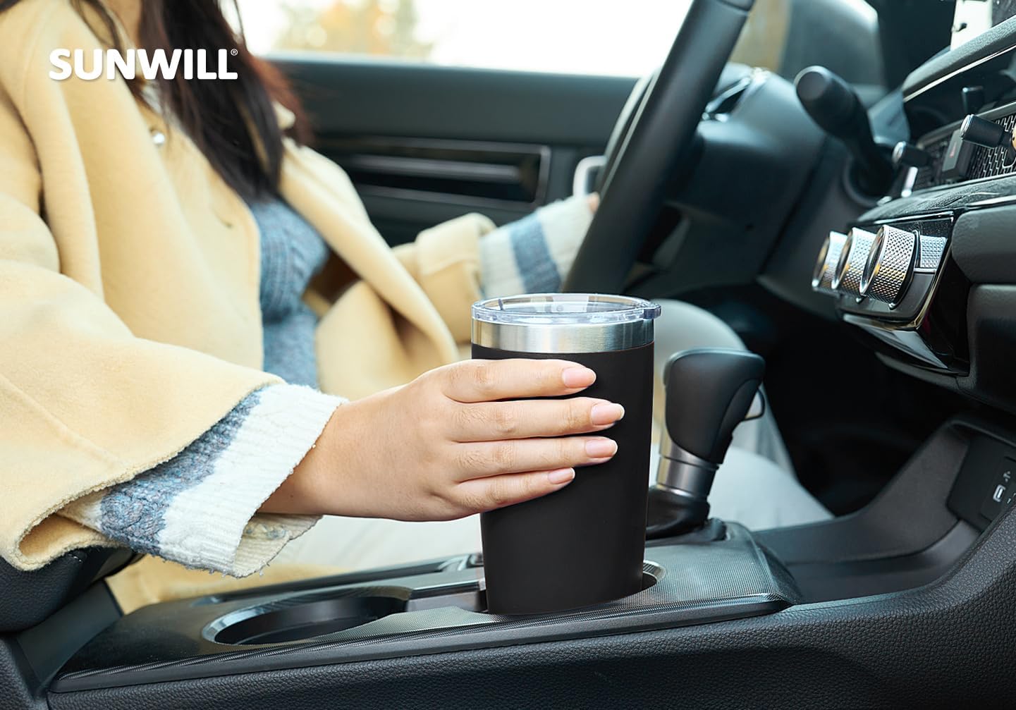 Travel Coffee Tumbler 20 oz, Insulated Mug with Lid, Stainless Steel Cup for Hot and Cold Drinks, Powder Coated Yellow