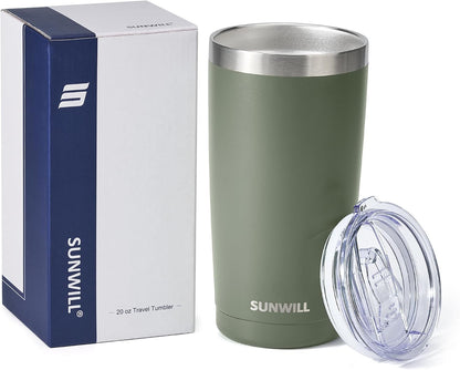 Travel Coffee Tumbler 20 oz, Insulated Mug with Lid, Stainless Steel Cup for Hot and Cold Drinks, Powder Coated Yellow