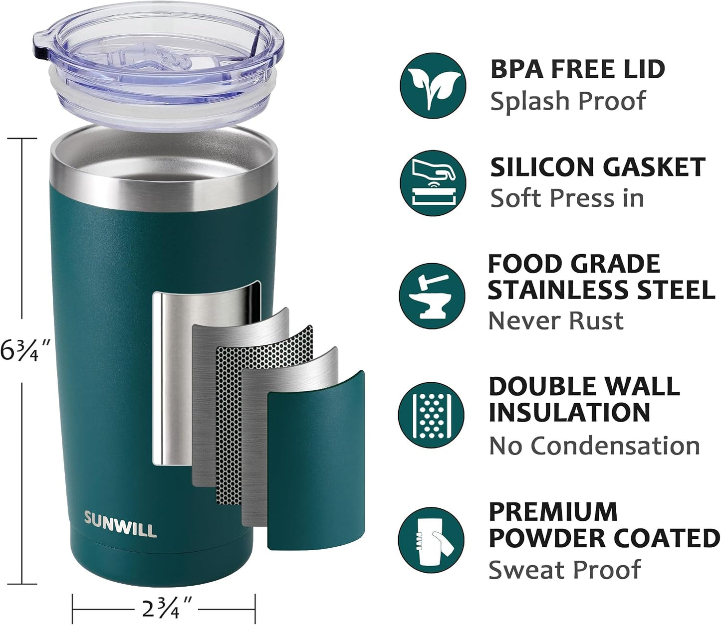 Travel Coffee Tumbler 20 oz, Insulated Mug with Lid, Stainless Steel Cup for Hot and Cold Drinks, Powder Coated Yellow