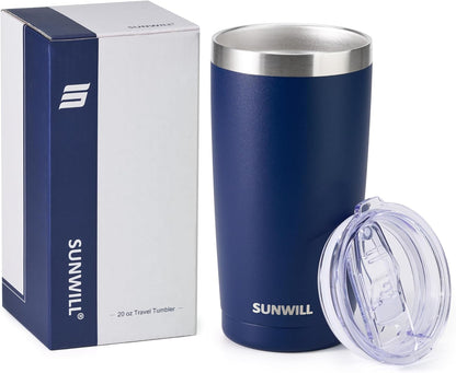 Travel Coffee Tumbler 20 oz, Insulated Mug with Lid, Stainless Steel Cup for Hot and Cold Drinks, Powder Coated Yellow