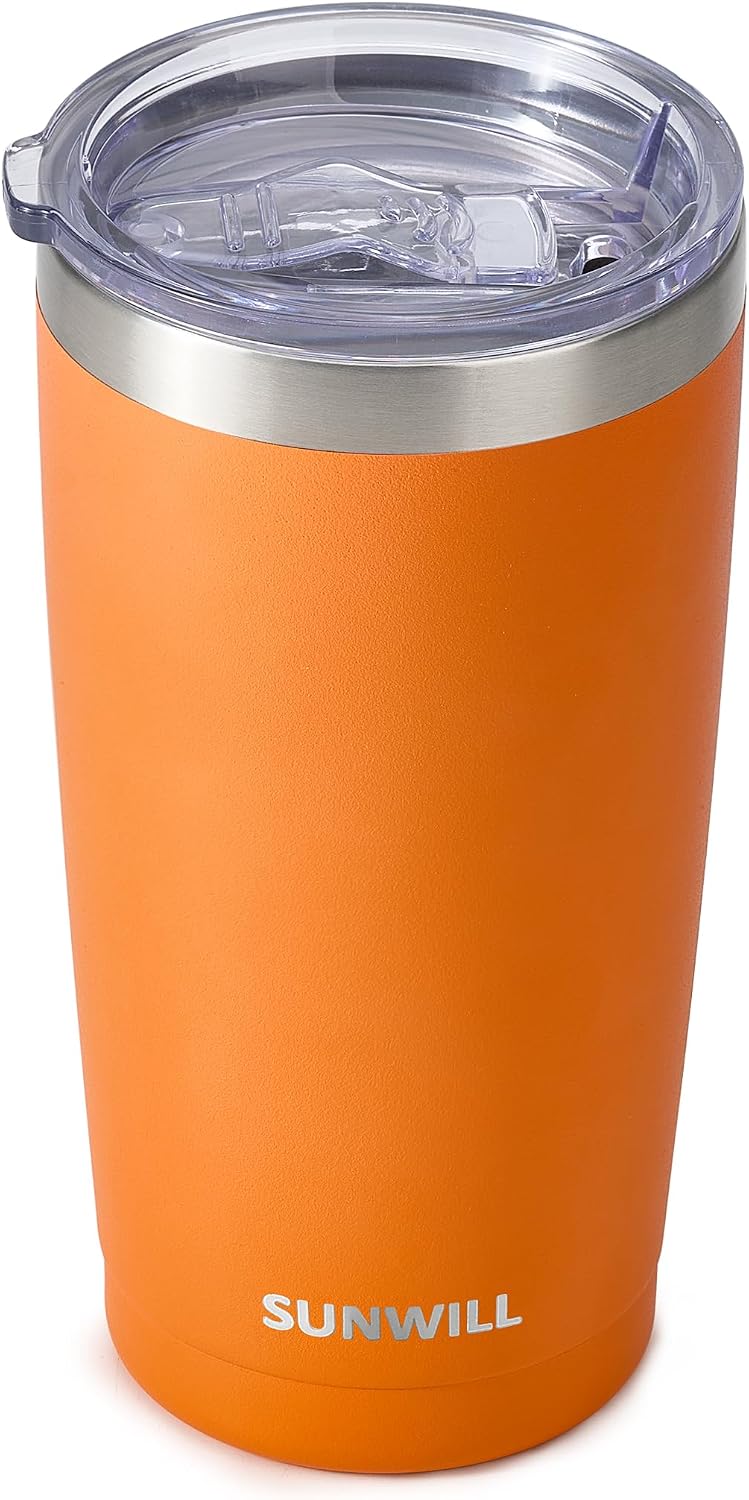 Travel Coffee Tumbler 20 oz, Insulated Mug with Lid, Stainless Steel Cup for Hot and Cold Drinks, Powder Coated Yellow