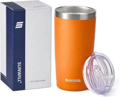 Travel Coffee Tumbler 20 oz, Insulated Mug with Lid, Stainless Steel Cup for Hot and Cold Drinks, Powder Coated Yellow