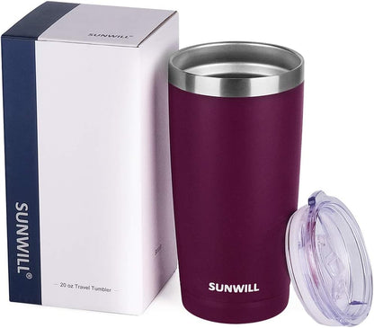 Travel Coffee Tumbler 20 oz, Insulated Mug with Lid, Stainless Steel Cup for Hot and Cold Drinks, Powder Coated Yellow