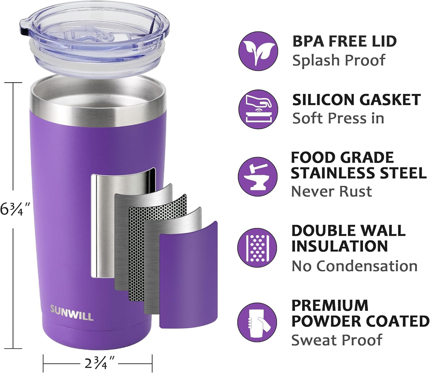 Travel Coffee Tumbler 20 oz, Insulated Mug with Lid, Stainless Steel Cup for Hot and Cold Drinks, Powder Coated Yellow
