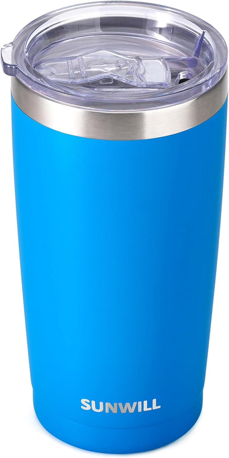 Travel Coffee Tumbler 20 oz, Insulated Mug with Lid, Stainless Steel Cup for Hot and Cold Drinks, Powder Coated Yellow
