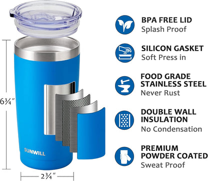Travel Coffee Tumbler 20 oz, Insulated Mug with Lid, Stainless Steel Cup for Hot and Cold Drinks, Powder Coated Yellow