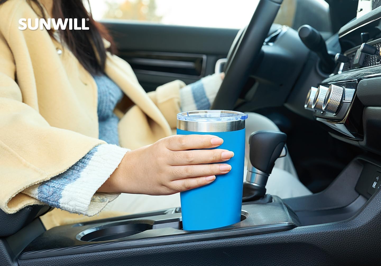 Travel Coffee Tumbler 20 oz, Insulated Mug with Lid, Stainless Steel Cup for Hot and Cold Drinks, Powder Coated Yellow