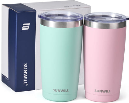 Travel Coffee Tumbler 20 oz, Insulated Mug with Lid, Stainless Steel Cup for Hot and Cold Drinks, Powder Coated Yellow