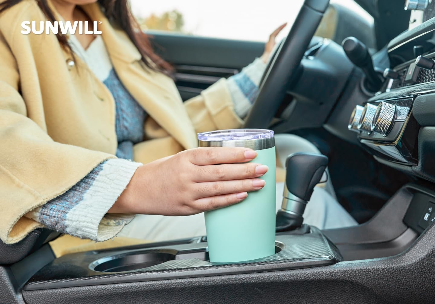 Travel Coffee Tumbler 20 oz, Insulated Mug with Lid, Stainless Steel Cup for Hot and Cold Drinks, Powder Coated Yellow
