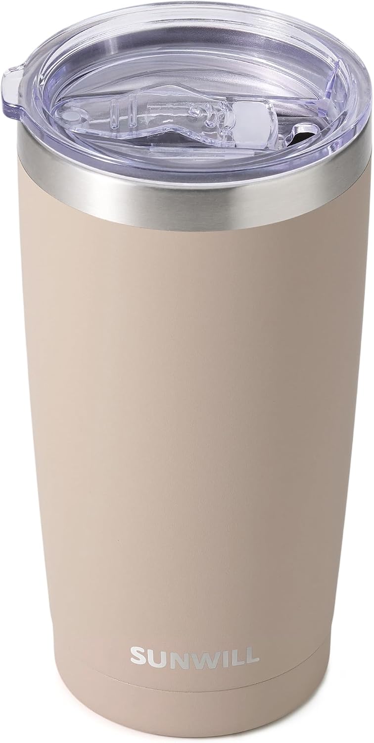 Travel Coffee Tumbler 20 oz, Insulated Mug with Lid, Stainless Steel Cup for Hot and Cold Drinks, Powder Coated Yellow