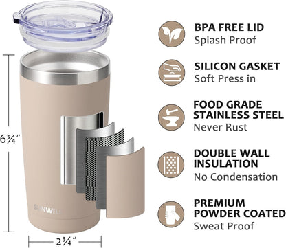 Travel Coffee Tumbler 20 oz, Insulated Mug with Lid, Stainless Steel Cup for Hot and Cold Drinks, Powder Coated Yellow